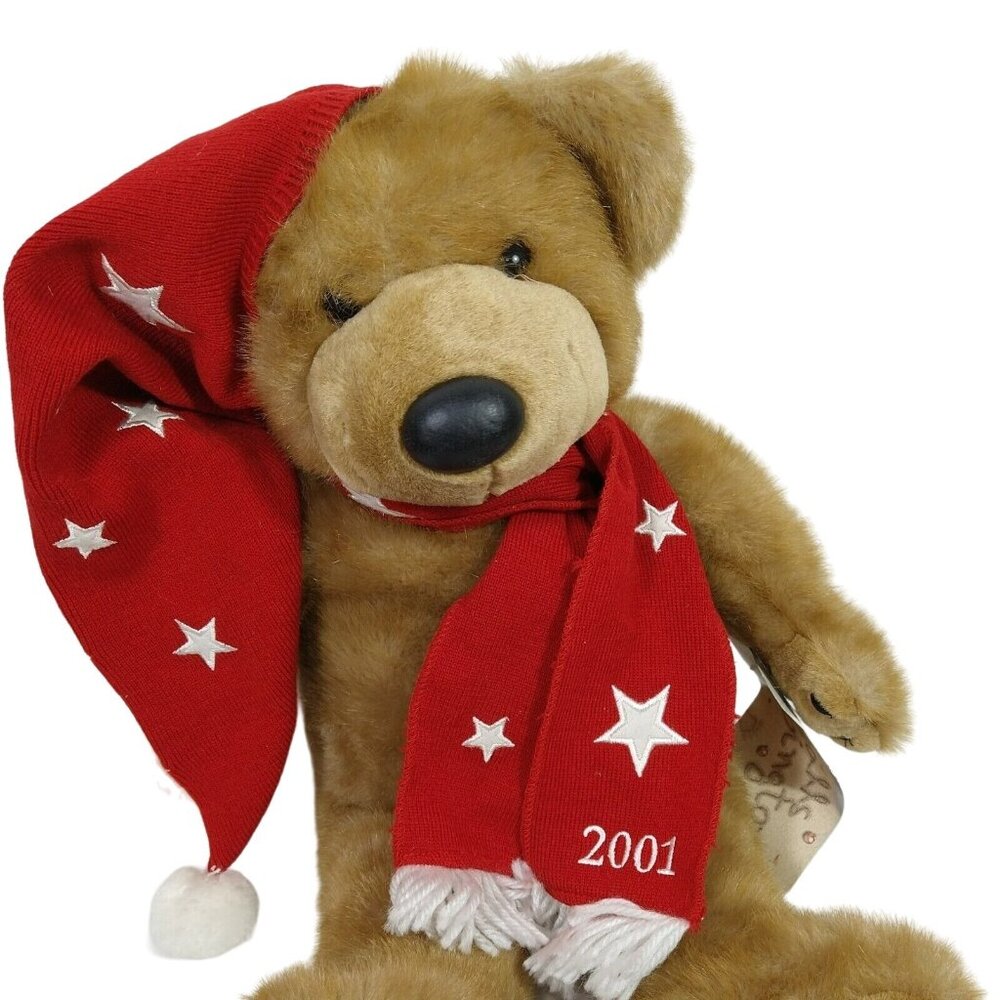 Bealls Cubbington 2001 Brown Teddy Bear Plush Stuffed Animal Scarf Stocking Hat - Picture 2 of 11